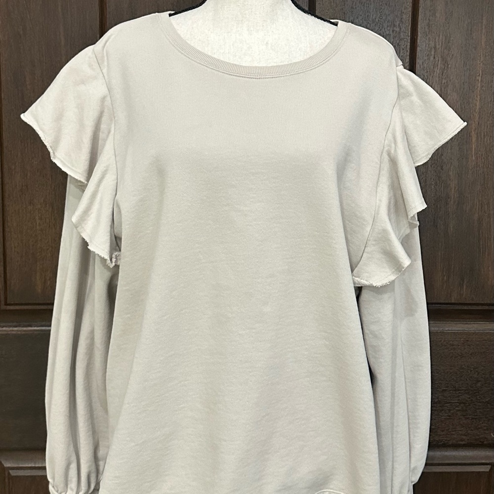 Universal Thread Women's Cream Ruffle Sleeve Sweatshirt - Picture 2 of 11